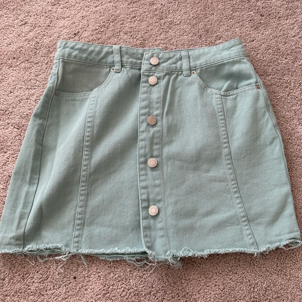 Seafoam denim skirt, buttons all the way up
